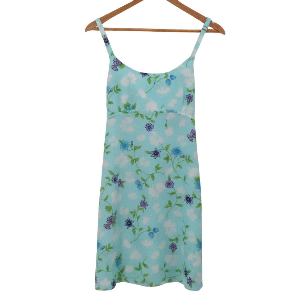 SYKO Vintage Y2K Floral Babydoll Dress Womens Size L Blue Sundress Romantic USA